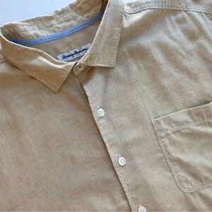 Tommy Bahama Tan Lyocell Linen Blend Resort Shirt | Men’s XL